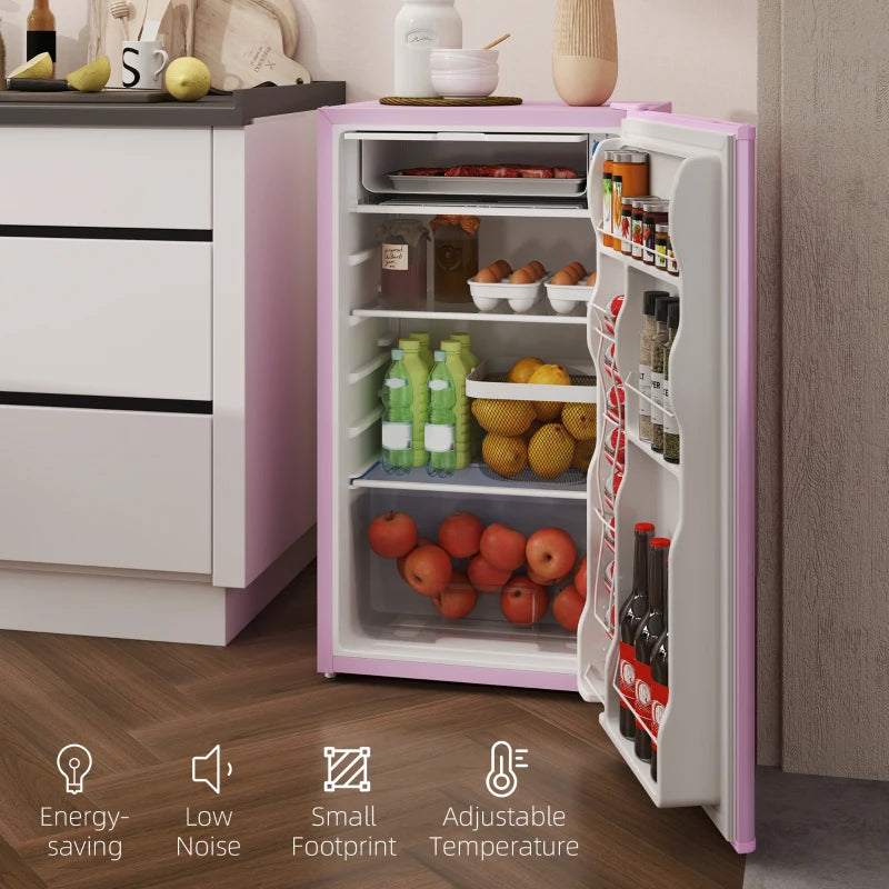Compact Refrigerator, Mini Fridge with Freezer, Adjustable Shelf, Mechanical Thermostat and Reversible Door, Pink