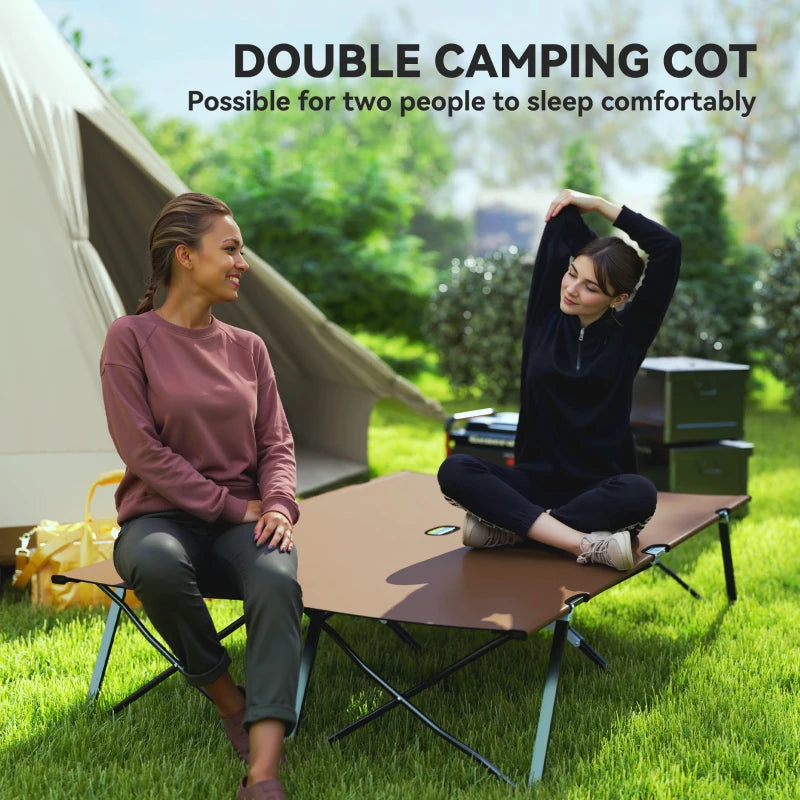 76" Two Person Folding Camping Cot Outdoor Portable Double Cot Wide Military Sleeping Bed w/ Carrying Bag Khaki