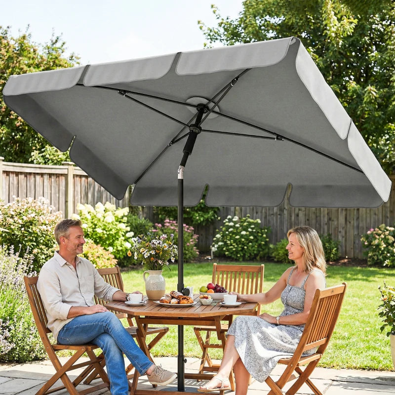 6' x 4' Patio Umbrella with Tilt, Rectangular Outdoor Umbrella for Garden, Grey