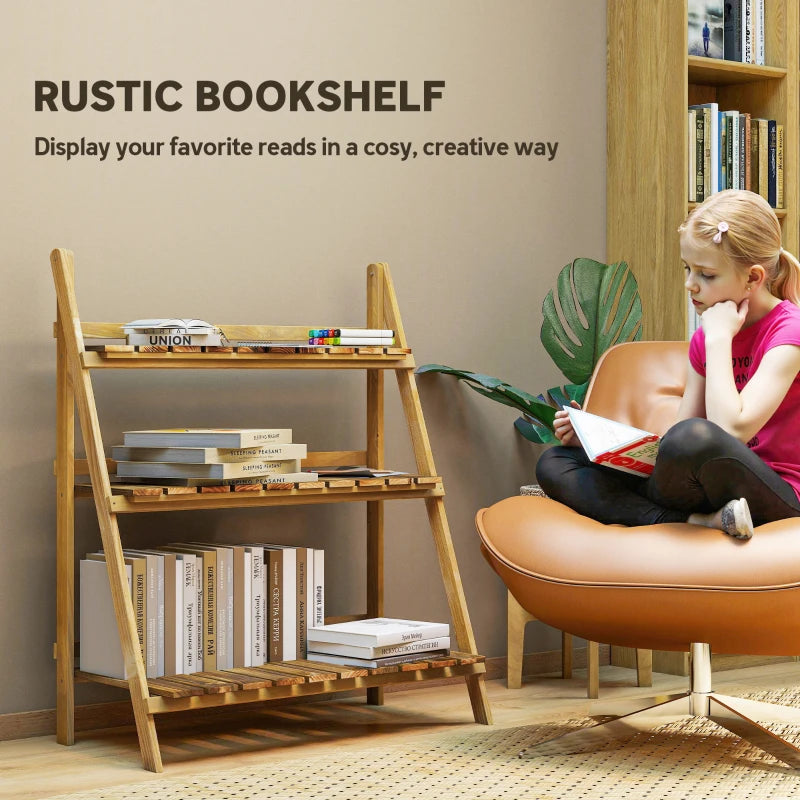 Outdoor Plant Stand, Foldable 3-Tier Wooden Plant Shelf