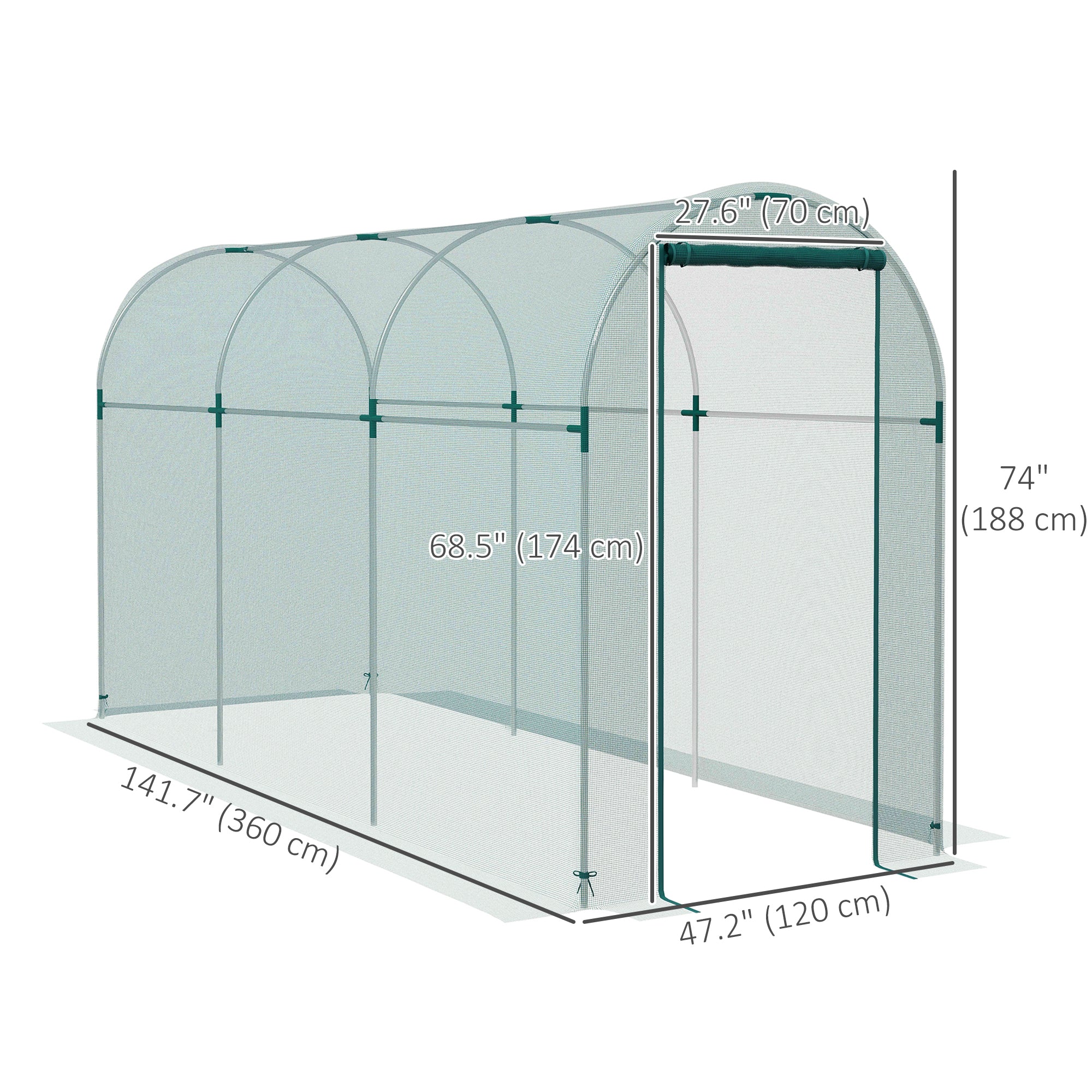 Outsunny Galvanized Steel Crop Cage, Plant Protection Tent with Zippered Door, 4' x 12', Green 