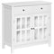 HOMCOM White Glass Door Bar Cabinet: Sideboard Buffet Kitchen Storage Cupboard Console Table with Drawers for Bar