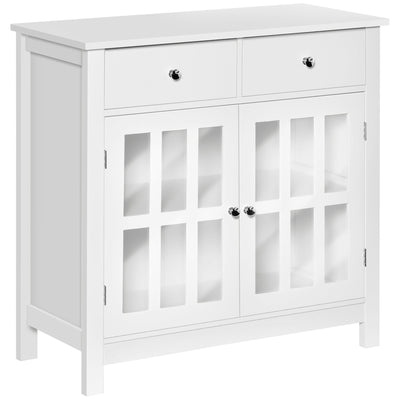 HOMCOM White Glass Door Bar Cabinet: Sideboard Buffet Kitchen Storage Cupboard Console Table with Drawers for Bar 