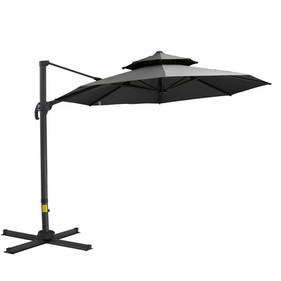 Outsunny 11ft Outdoor Cantilever Umbrella Sun Shade with Rotatable Double-top Canopy Adjustable Angle for Garden Lawn 