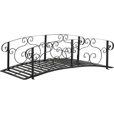 Outdoor Heavy Duty Black Metal Arch 7-ft Garden Bridge with Side-Rails - Free Shipping 
