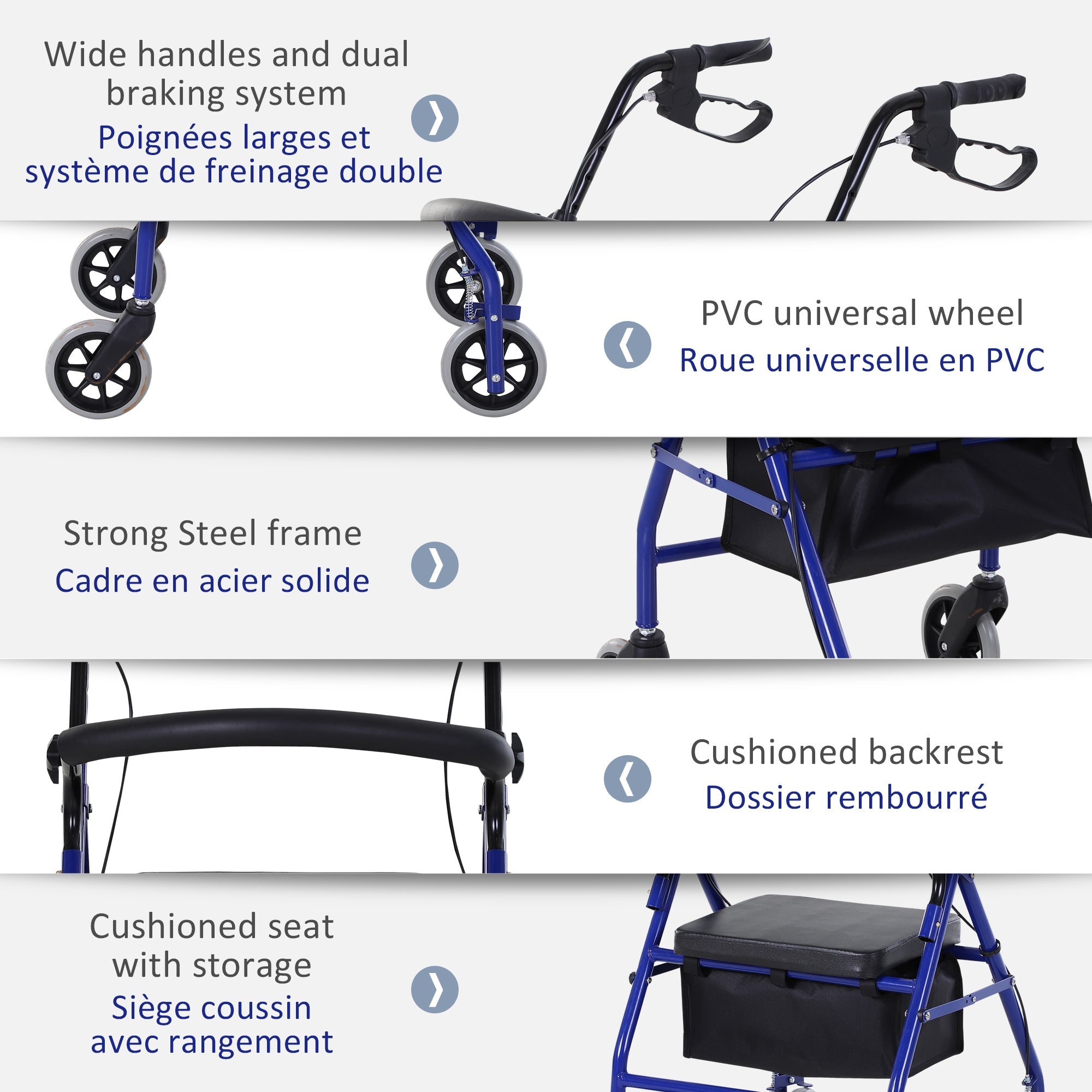 HOMCOM Adjustable Aluminum Rollator Walker: Foldable Drive Medical Wheelchair with Bag 