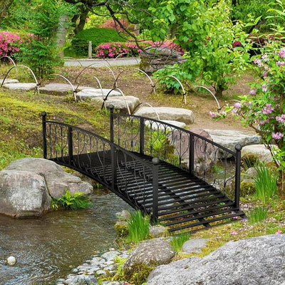 Outdoor Black Metal Arch 7-ft Garden Bridge with Side-Rails - Free Shipping 