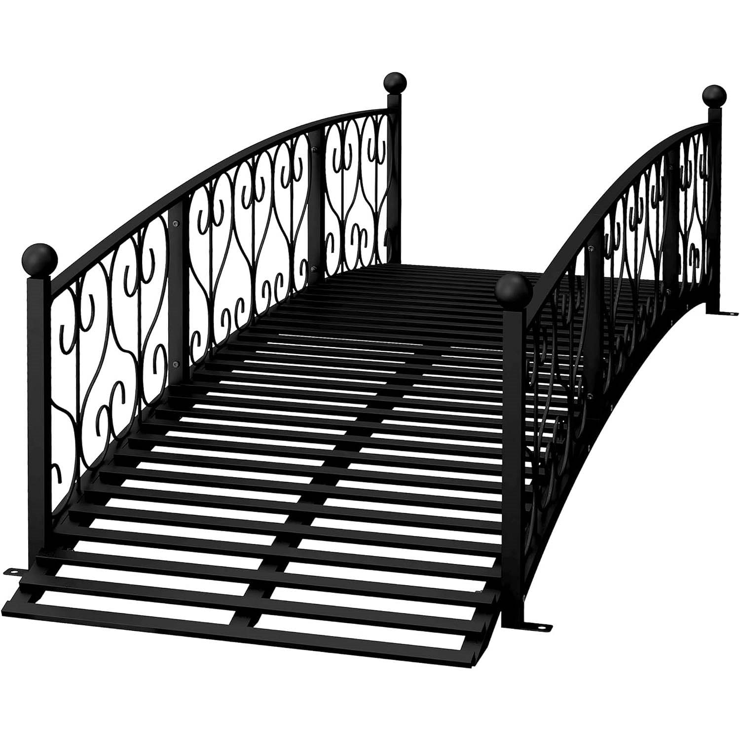 Outdoor Black Metal Arch 7-ft Garden Bridge with Side-Rails - Free Shipping