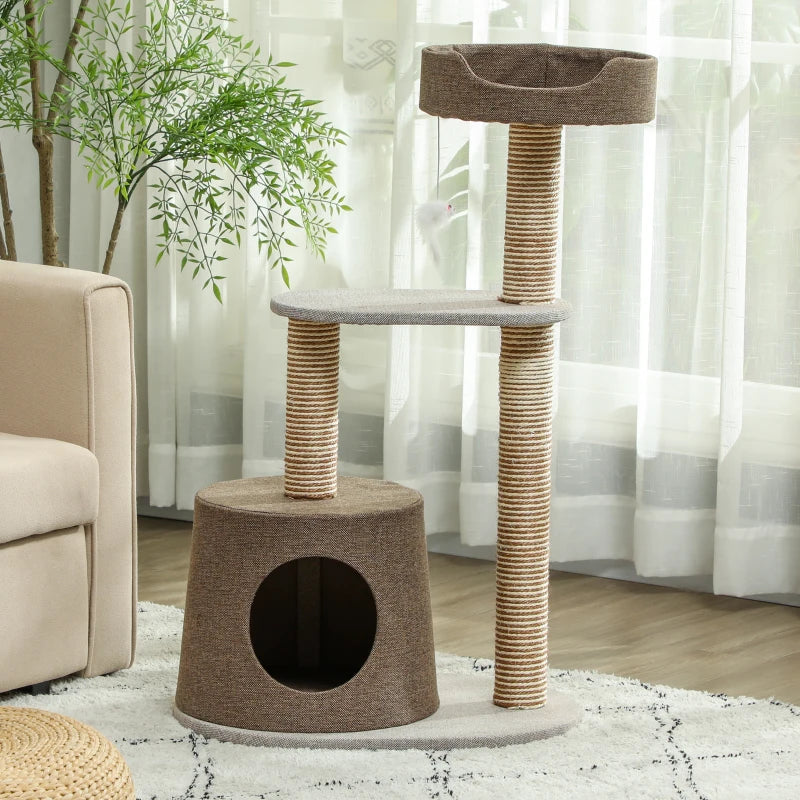 Scratching Cat Tree Post Climbing Kitten Pets Furniture with Toy, Brown