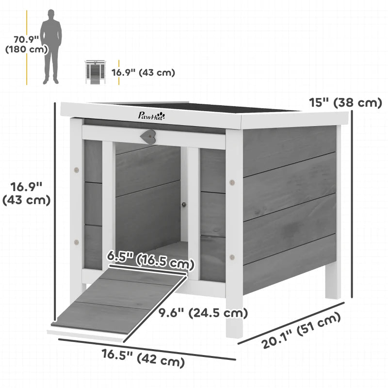 Wooden Rabbit Hutch Bunny Cage Outdoor Cat House Guinea Pig Cage Duck Shelter, Indoor Outdoor Use, 20"x16.5"x17", Grey