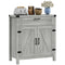 Farmhouse Kitchen Storage Cabinet, Sideboard Buffet Cabinet with 2 Rustic Barn Doors and Drawer, Grey