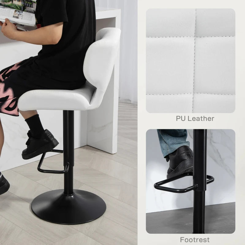 Swivel PU Leather Barstools Set of 2 Adjustable Bar Stools with Footrest Back for Kitchen Counter Dining Room White