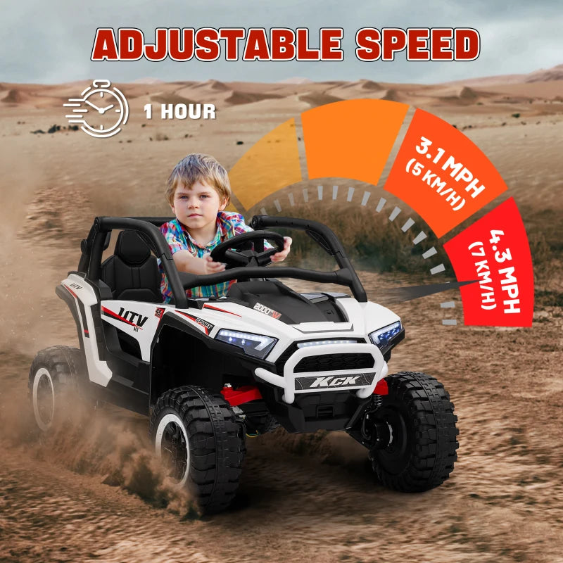 Qaba 2 Seater 24V 7AH Ride on Truck, Electric Car for Kids w/ Spring Suspension, Remote Lights, Horn, Music, White