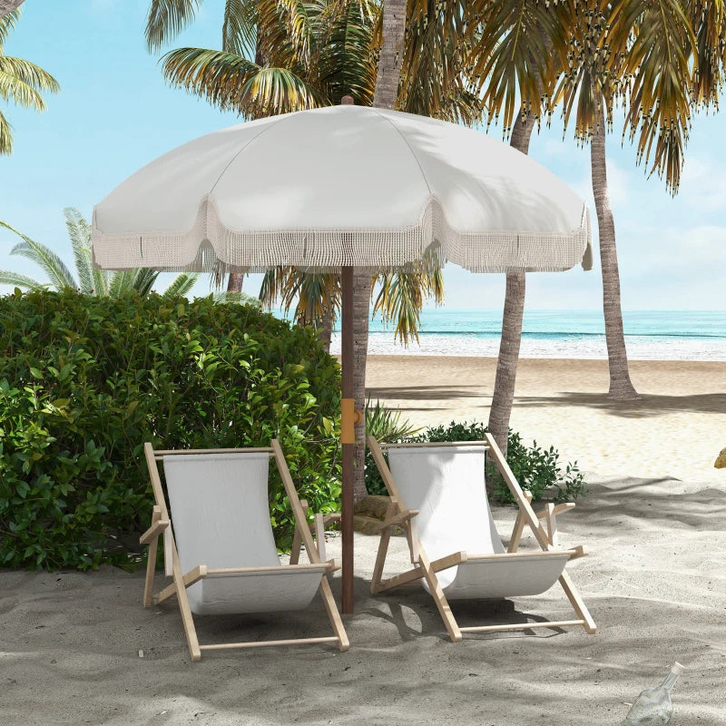 6.2' Beach Umbrella for Travel, Vent, Ruffles, Carry Bag, Portable Outdoor Umbrella for Garden, Light Grey