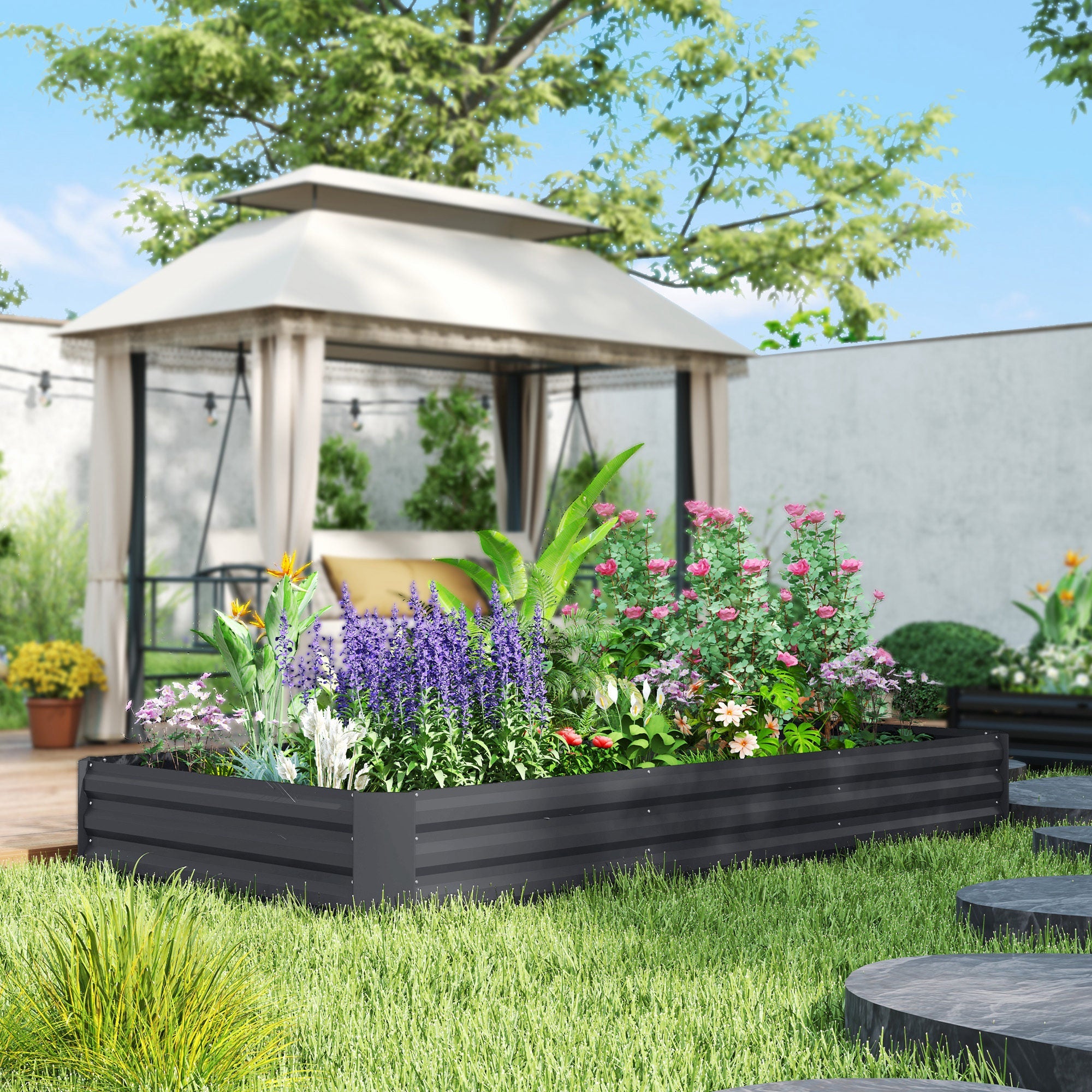 Outsunny Galvanized Raised Bed, 8' x 4' x 1' Metal Planter Box, Outdoor Garden Box with Open Bottom for Flower Herb Vegetable 