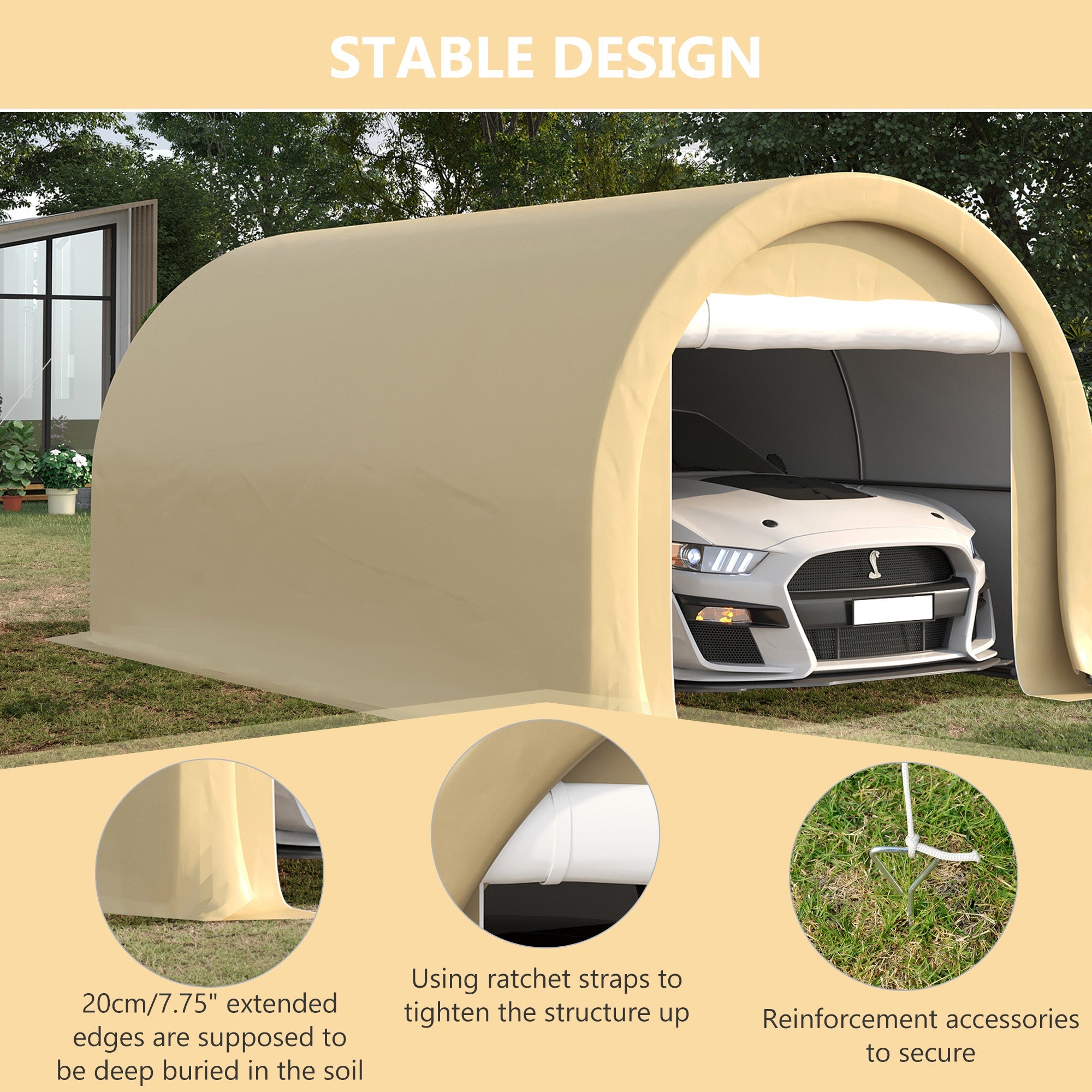 Outsunny Portable Carport 10'x16' Heavy Duty Tent with Zippered Door PE Cover Beige 