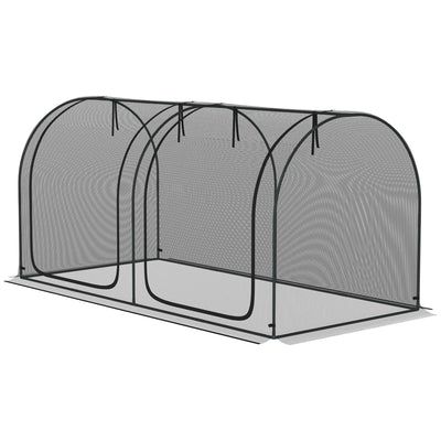 Outsunny 8'x4' Garden Crop Cage - Plant Protector with Zippered Doors, Ground Stakes for Yard, Lawn, Black 