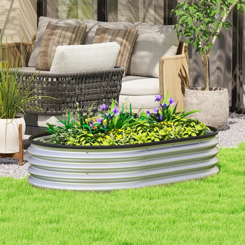 Galvanized Raised Garden Bed, 5 x 3 x 1 ft Modular Metal Garden Beds with Rubber Strip Edging, Silver