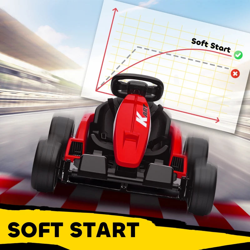 Qaba 24V Electric Go Kart with Dual 150W Motors, Adjustable Seat & 11.2MPH High Speed, Slow Start, 5-Point Harness, Red