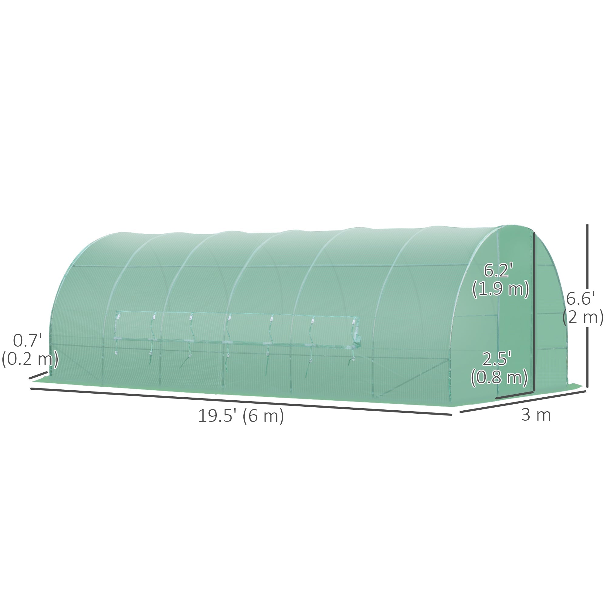 Outsunny Greenhouse Grandeur: Heavy Duty 20x10x6.6ft Outdoor Walk-in Tunnel Greenhouse w/ PE Cover, Portable Garden Plant House, Green 