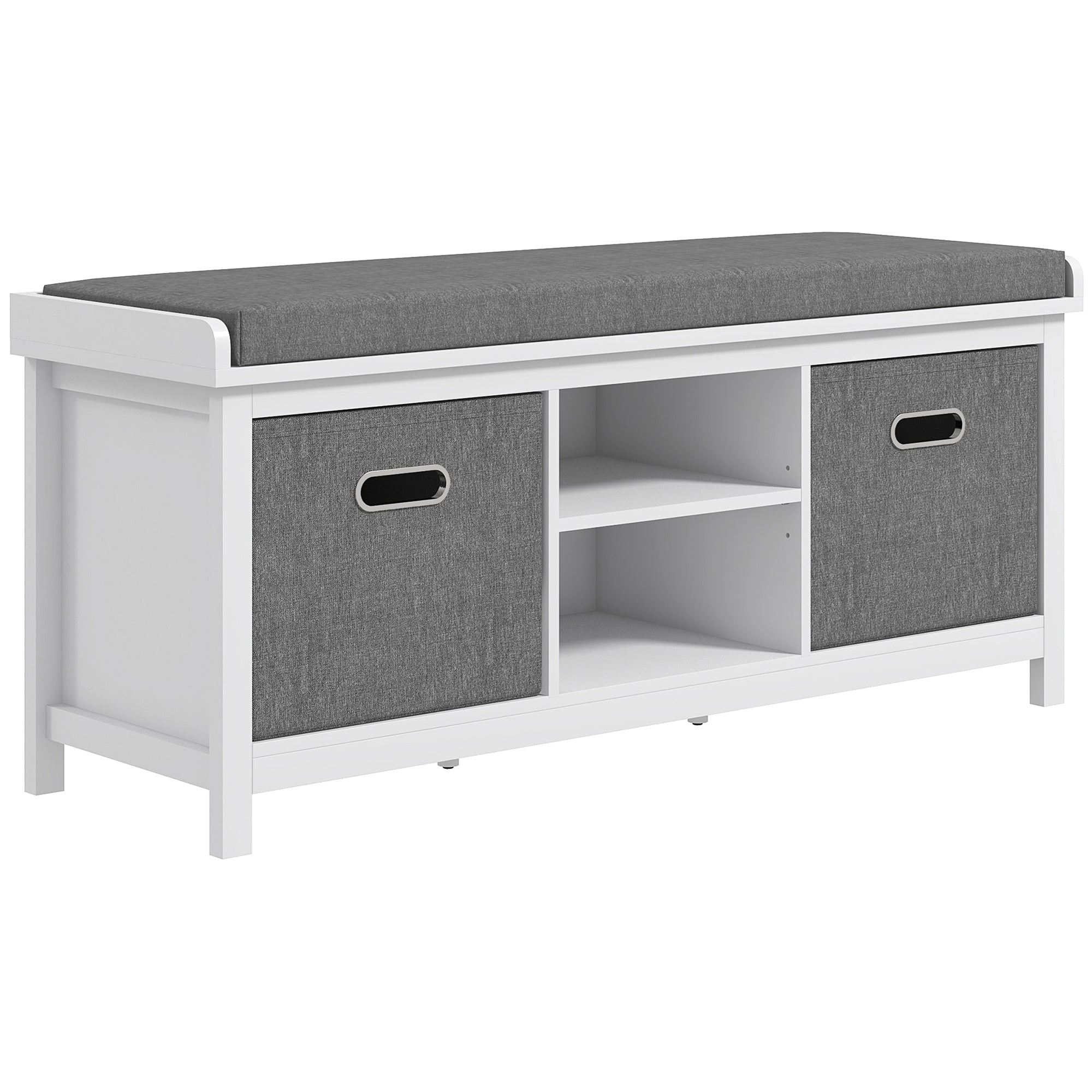 HOMCOM White Entryway Shoe Storage: Comfortable Cushioned Bench with 2 Drawers & Adjustable Shelf Organizer 