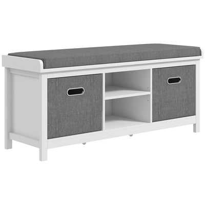 HOMCOM White Entryway Shoe Storage: Comfortable Cushioned Bench with 2 Drawers & Adjustable Shelf Organizer 