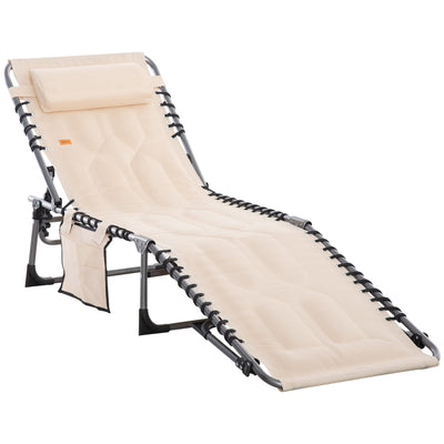 Outsunny Outdoor Folding Chaise Lounge Chair Padded Recliner 5-Position Adjustable Backrest Beige 