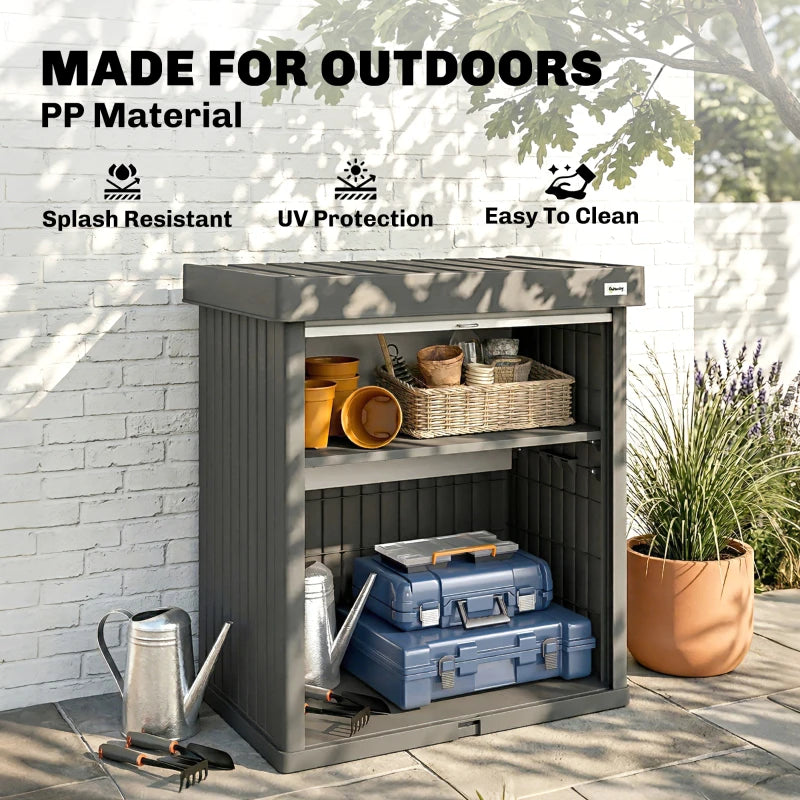 82 Gallon Outdoor Storage Box, Splash-Resistant & UV Resistant Garden Storage Container for Patio, Porch, Poolside, Grey