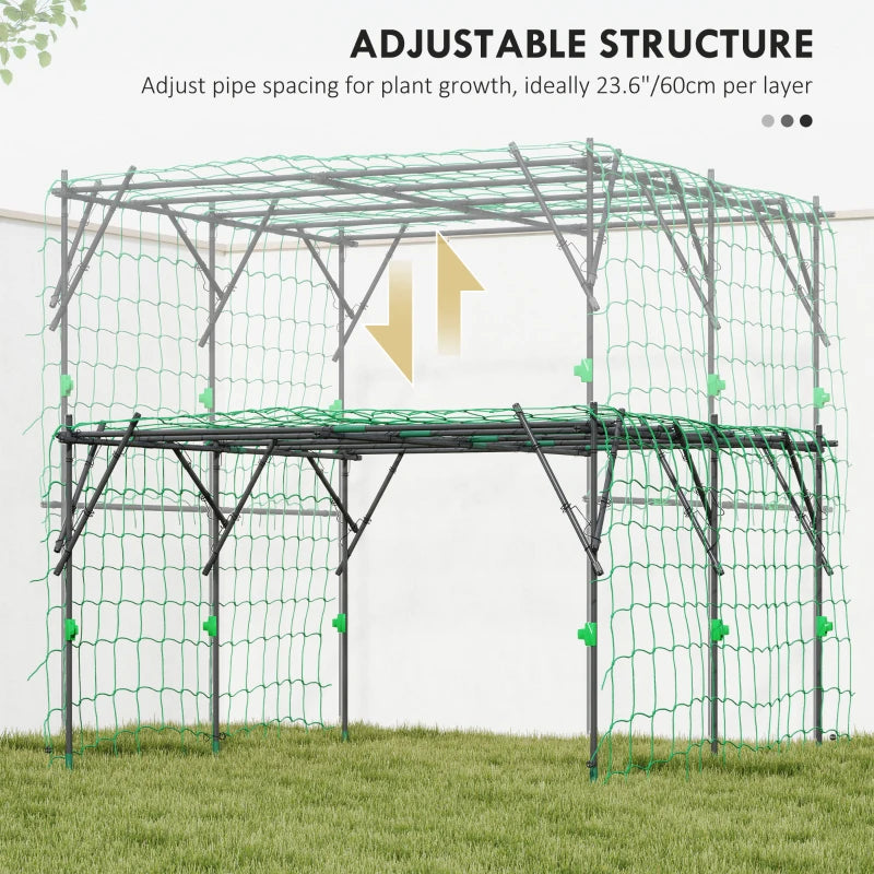 Garden Arch Cucumber Trellis for Climbing Plants, 7.3 FT Tall Metal Plant Trellis Support with Climbing Net, Black