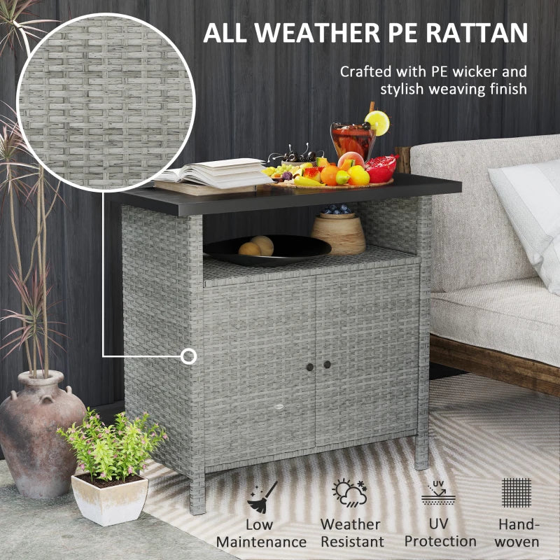 Wicker Outdoor Storage Cabinet with Two Doors and Shelf for Outdoor Pool Towel Storage, Grey