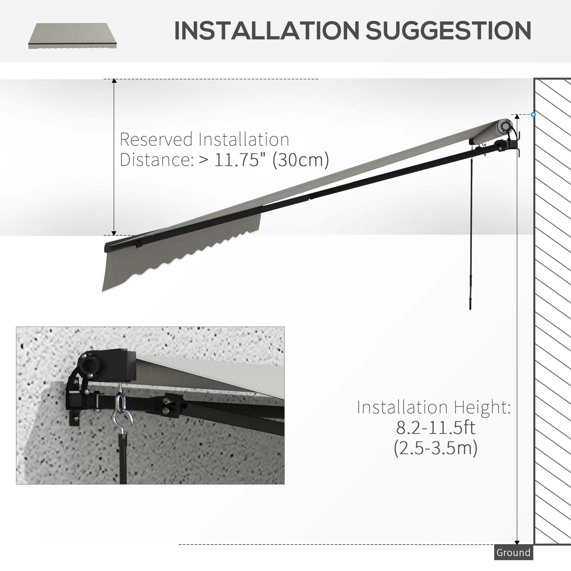 Outsunny Retractable Awning 12'x10', UV Resistant 280gsm Sunshade for Deck, Balcony, Yard, Light Grey 