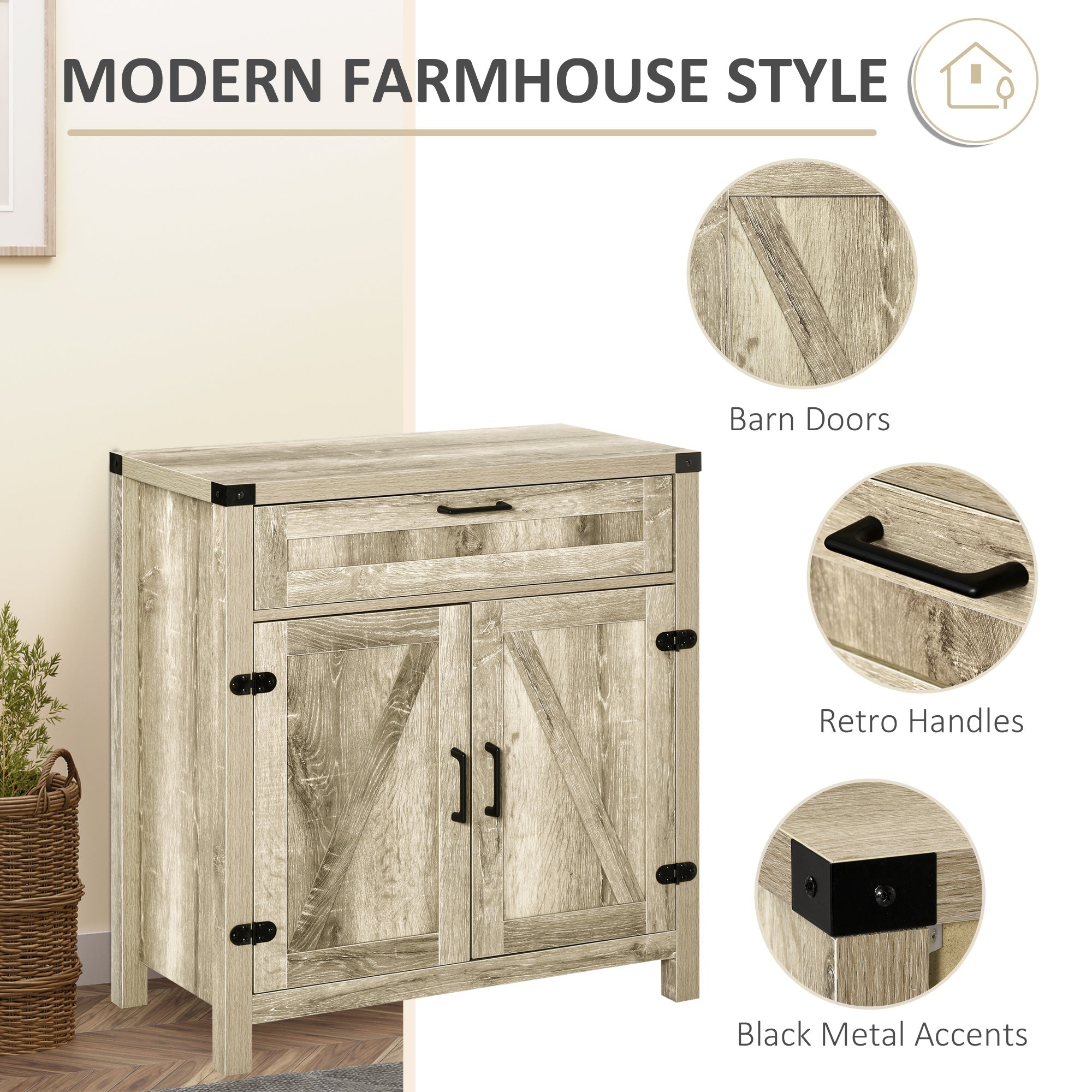 HOMCOM Farmhouse Buffet Cabinet: Wooden Accent Sideboard with Drawer and Adjustable Shelf for Kitchen, Rustic Brown 