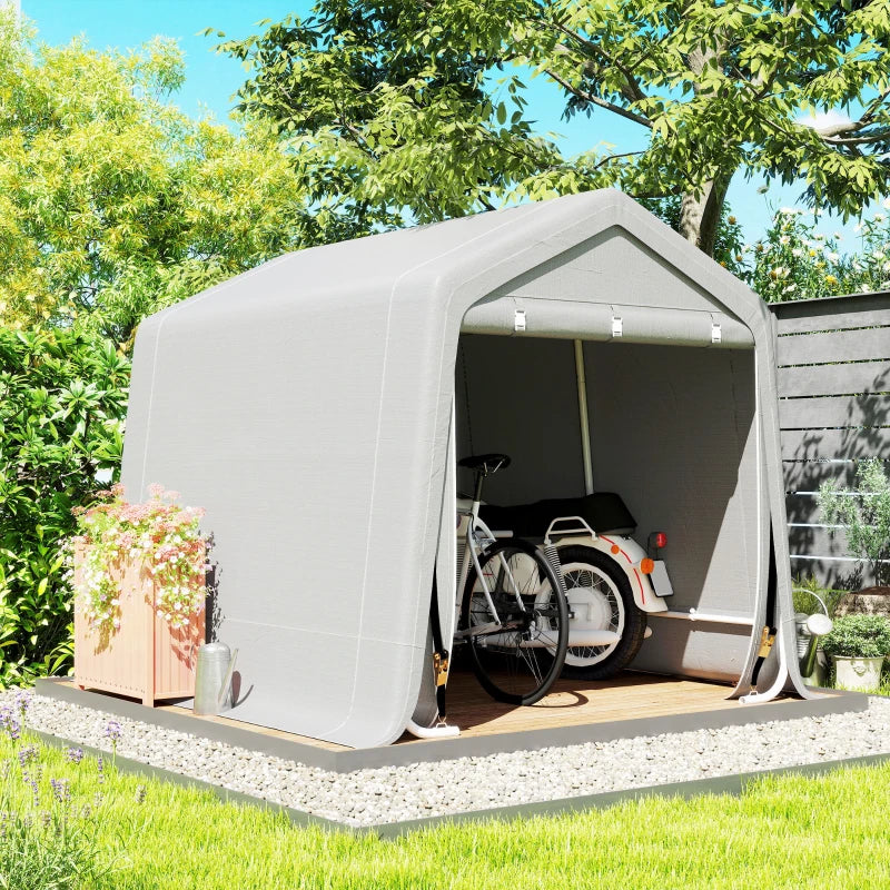 9.2' x 7.9' Garden Storage Tent, Patio Storage Shelter w/ Metal Frame and Double Zipper Doors, Light Grey