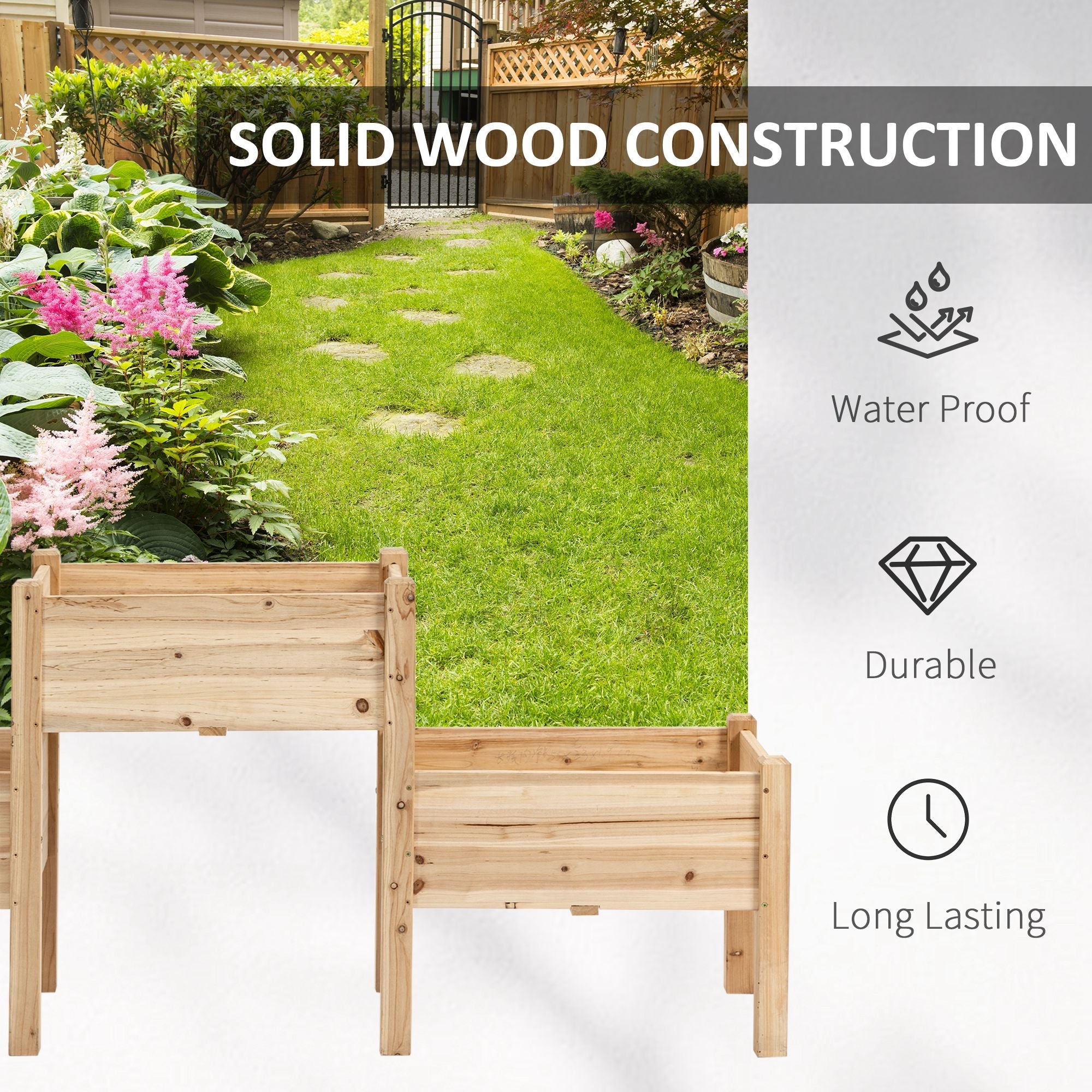 Outsunny 73" x 18" x 32" 3 Tier Raised Garden Bed w/ Three Elevated Planter Box, Freestanding Wooden Plant Stand, Natural 