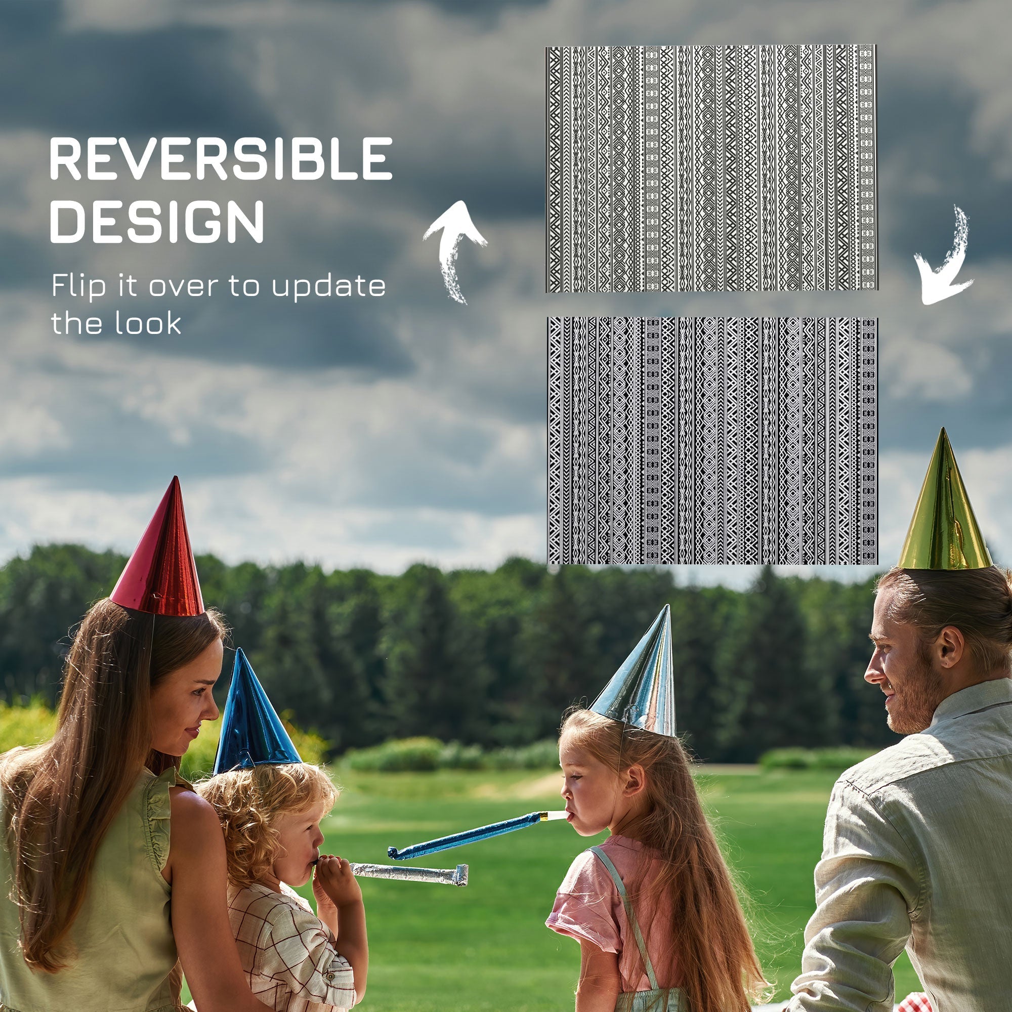 Outsunny 9'x12' Reversible Outdoor Plastic Straw RV Mat Rug with Carry Bag Grey Cream White Boho 