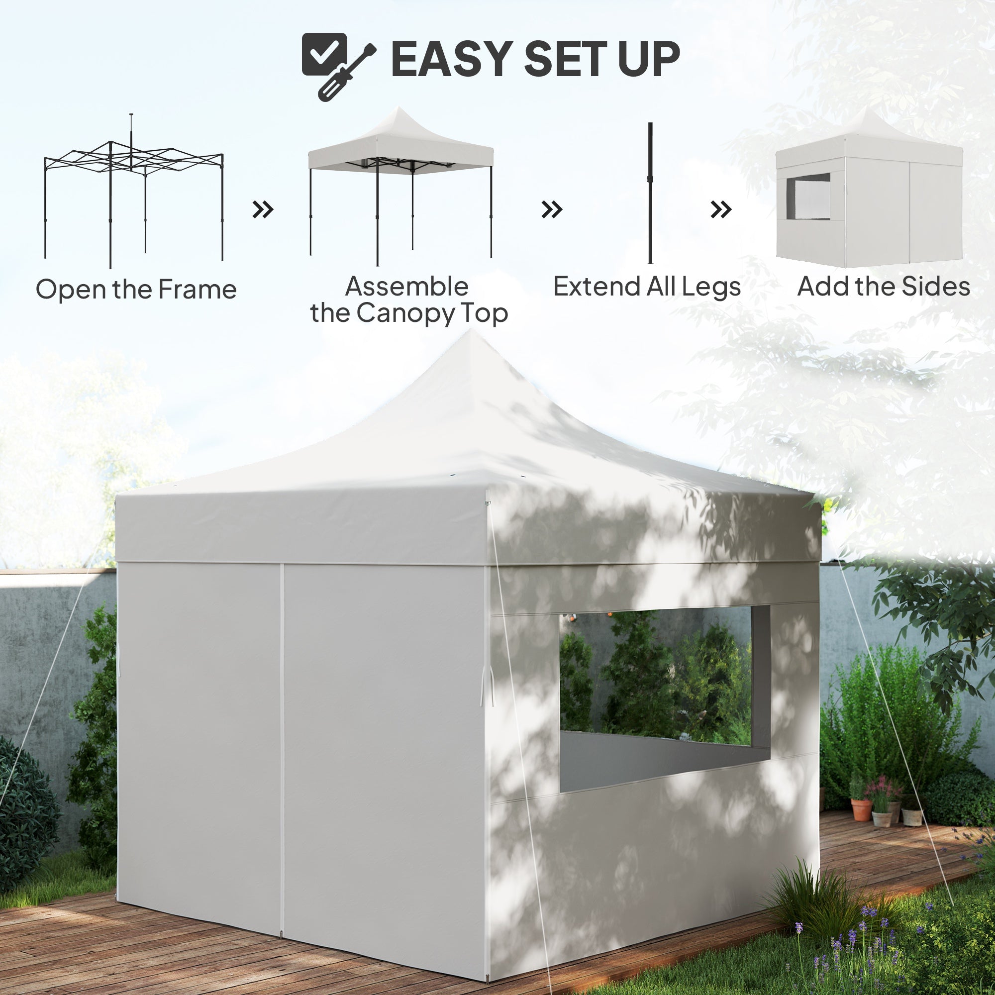 Outsunny 10' x 10' Pop Up Canopy Tent with Sidewalls, Instant Sun Shelter, Height Adjustable, with Wheeled Bag and Sand Bags 