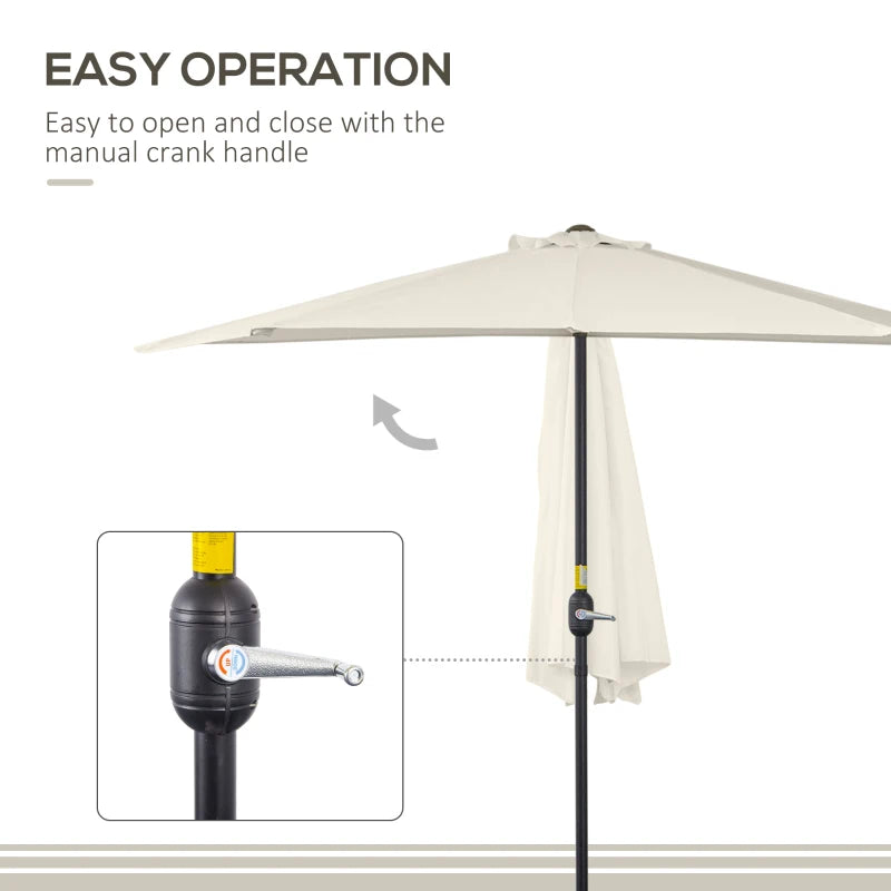 9.8ft Half Umbrella Semi Round Patio Parasol with Crank Handle, Top Vent for Garden, Balcony- NO BASE INCLUDED, Cream