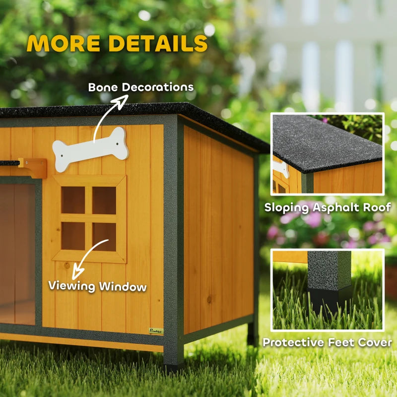Outdoor Dog House with Anti-Chewing Steel Frame, Openable Roof, Removable Floor, Door Curtain, Yellow