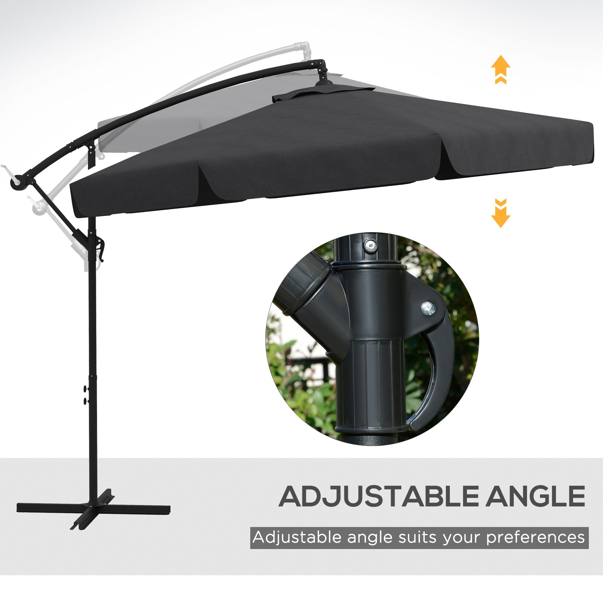 Outsunny 11ft Cantilever Patio Umbrella Offset Parasol 8 Ribs Cross Base for Outdoor Garden Black 