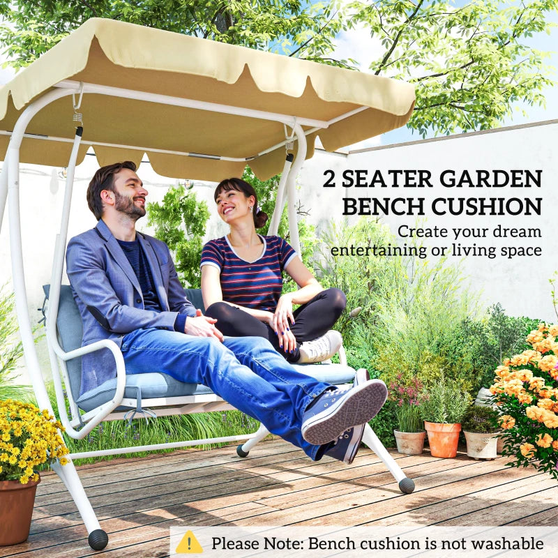 Garden Bench Cushion with Backrest, Non-Slip 2 Seater Soft Pad with Ties, Blue