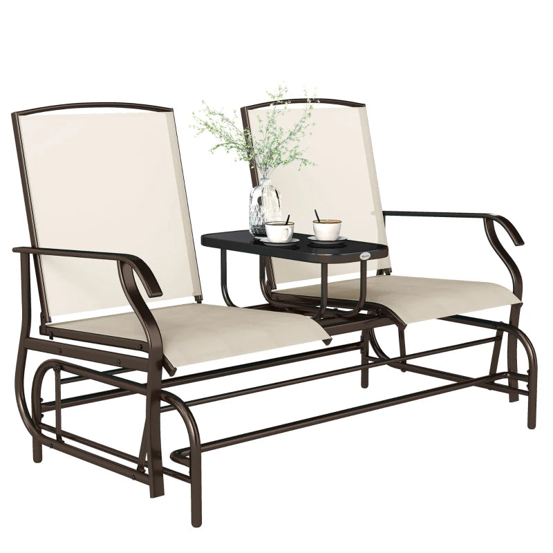 Patio Glider Rocking Chair 2 Person Outdoor Loveseat Rocker Garden Furniture Bench, Beige