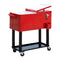80 Quart Rolling Cooler Cart Portable Patio Ice Beer Beverage Cooling Bin w/ Bottle Opener & Storage Shelf Red