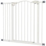 Extra Tall Dog Gate with Door, Pressure Fit, Auto Close, Double Locking for Doorways Hallways Stairs, 29"-34", White