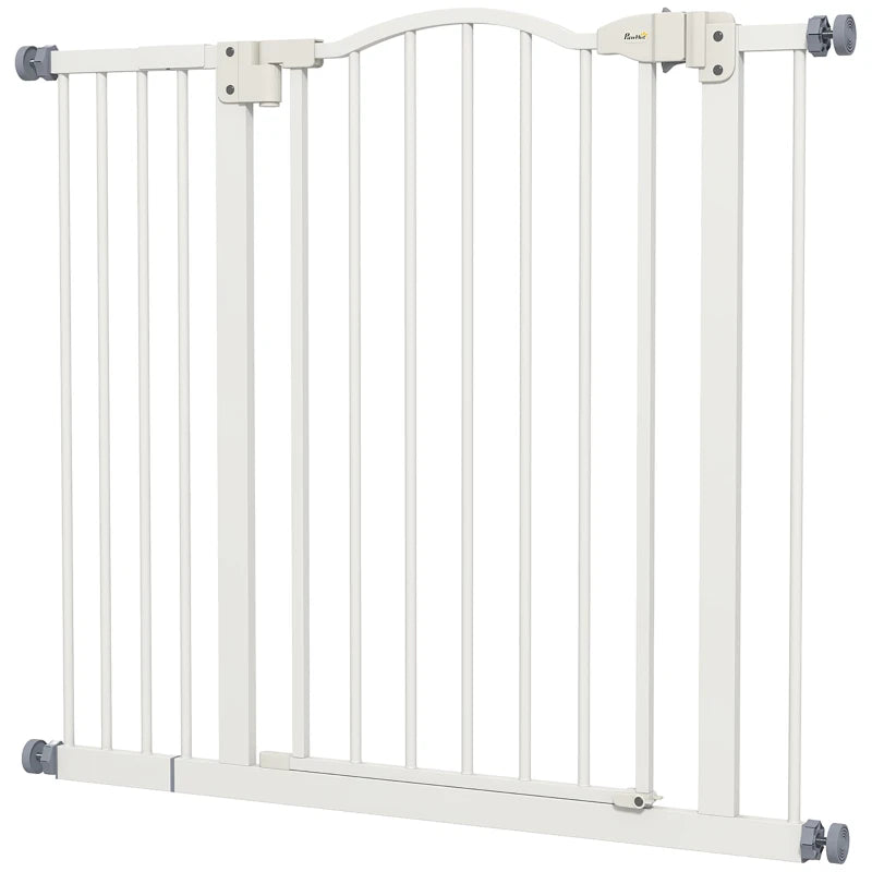 Extra Tall Dog Gate with Door, Pressure Fit, Auto Close, Double Locking for Doorways Hallways Stairs, 29"-37", White