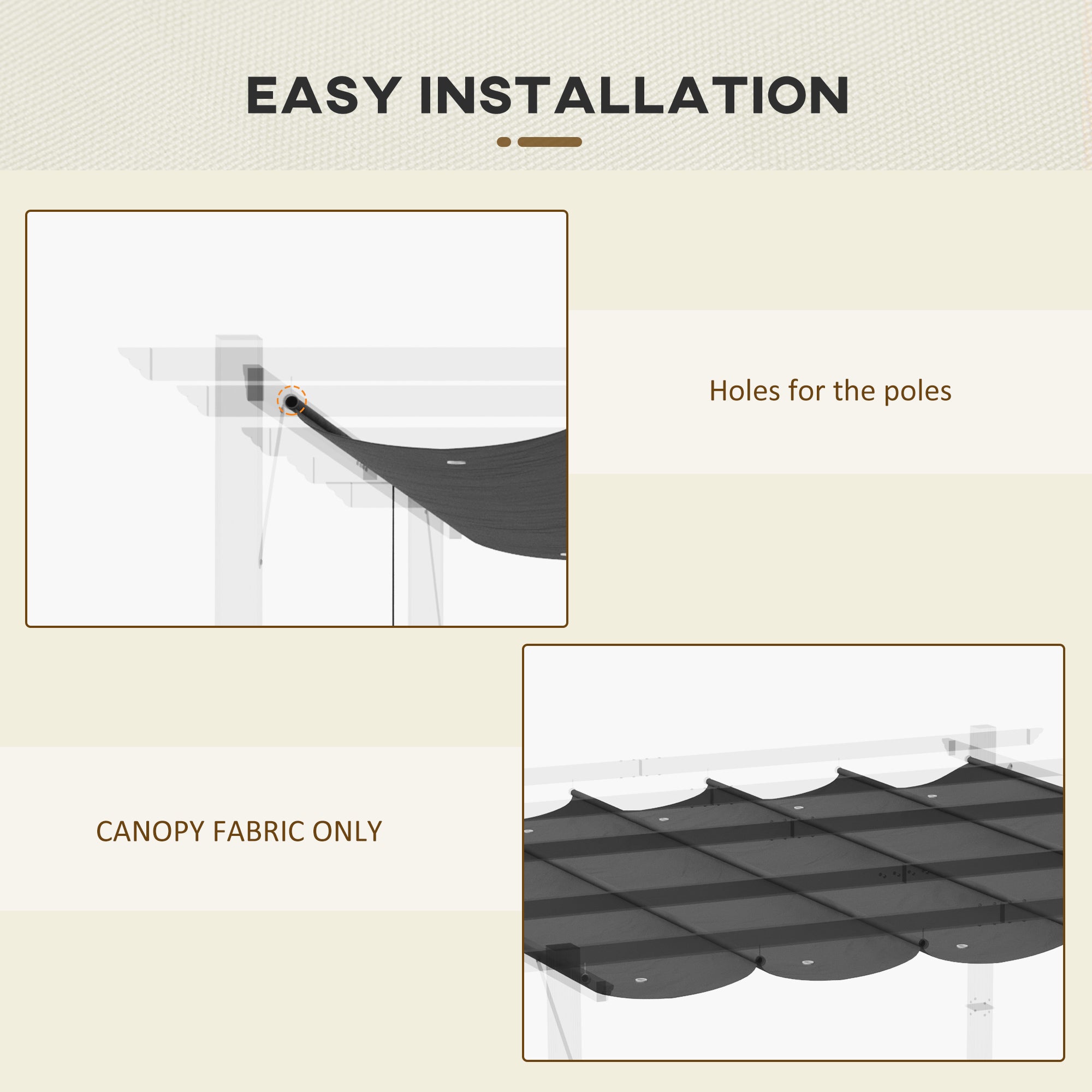Outsunny Replacement Canopy for 9.8' Square Pergola Retractable Pergola Cover Dark Grey 