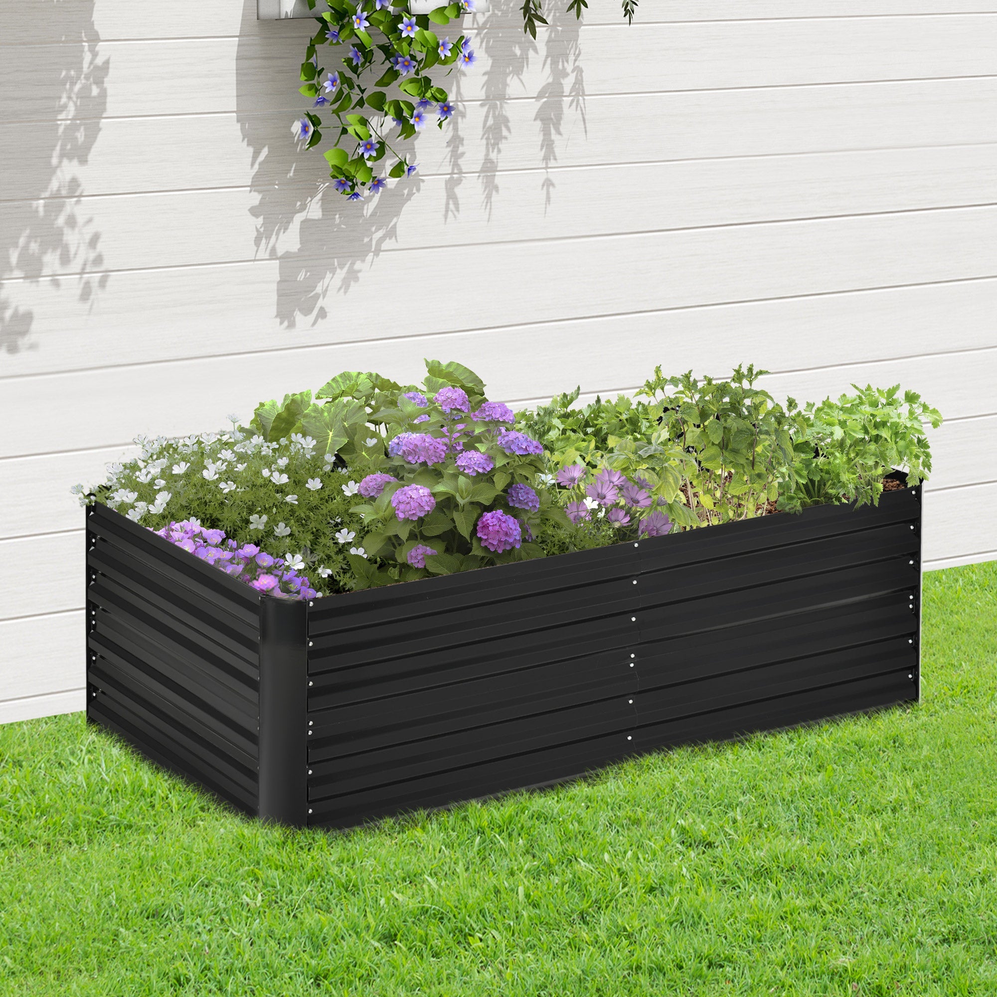 Outsunny Galvanized Steel Raised Garden Bed Outdoor Planters Reinforced Rods 71" x 35" x 23" Black 
