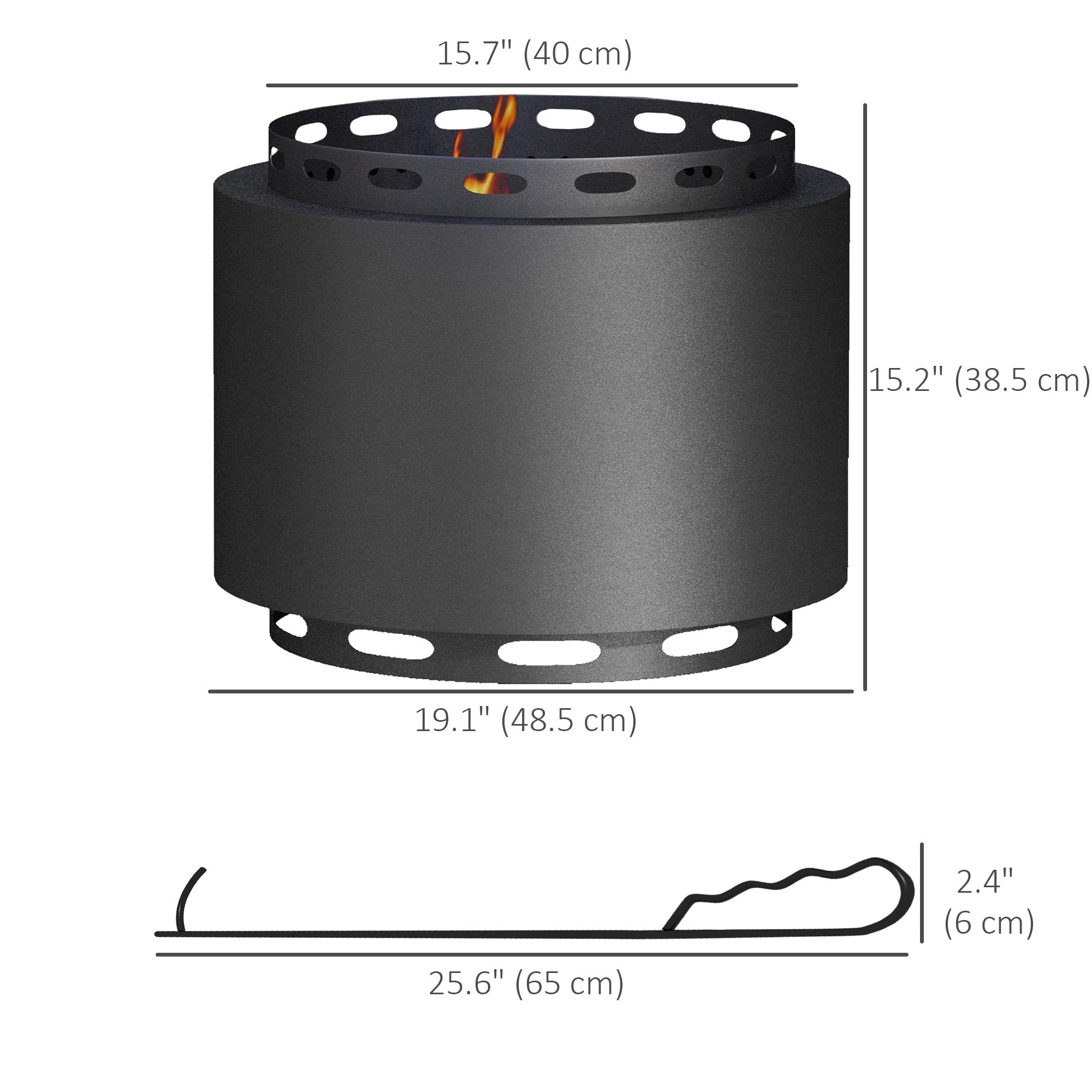 Outsunny Smokeless Fire Pit, Portable Wood Burning Firepit with Poker for Garden Camping Bonfire Party, Metal, Black 