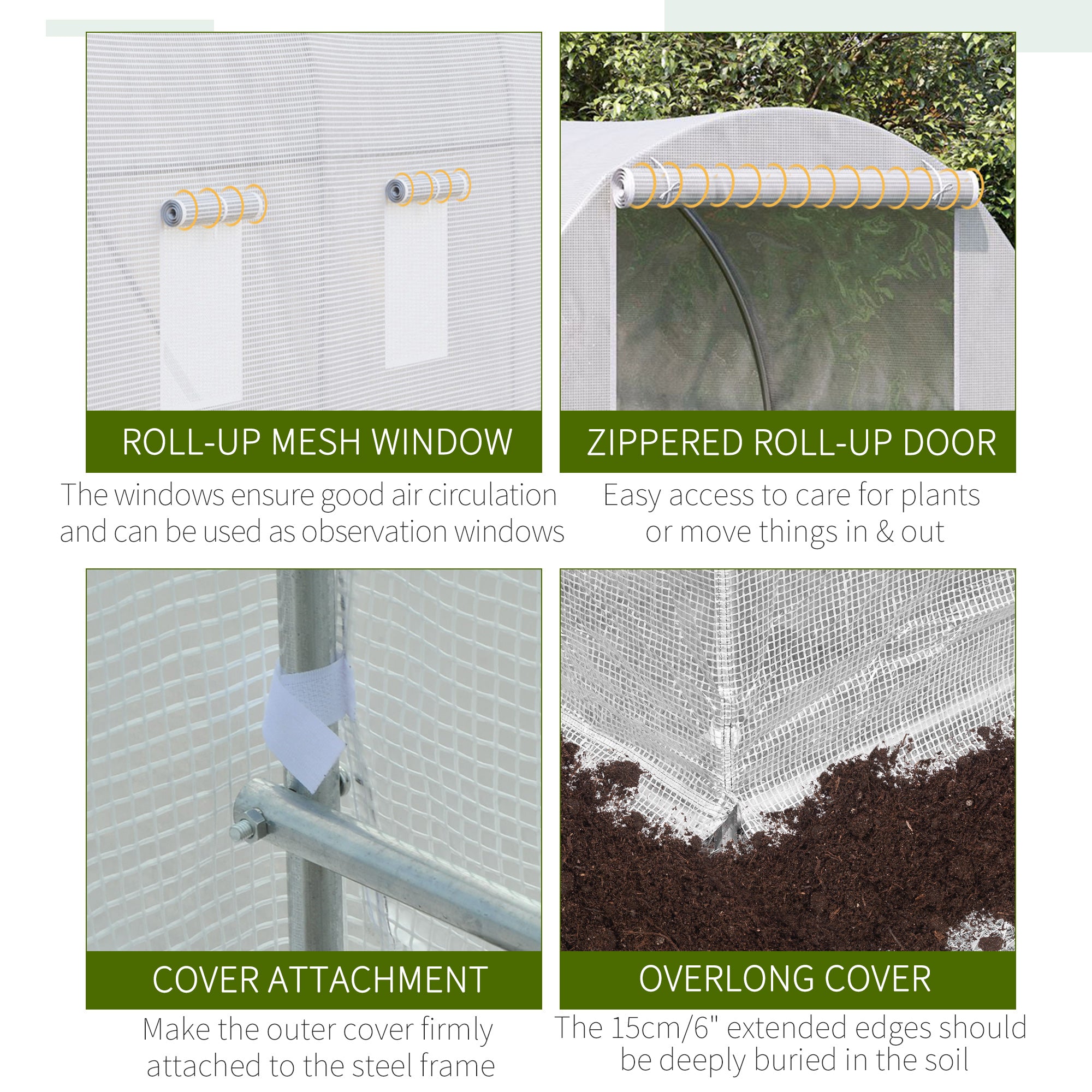 Outsunny Portable Walk-in Grow Shelter: 11.5x6.6x6.6ft with Door and Ventilation Window for Garden Plant Growing, White 