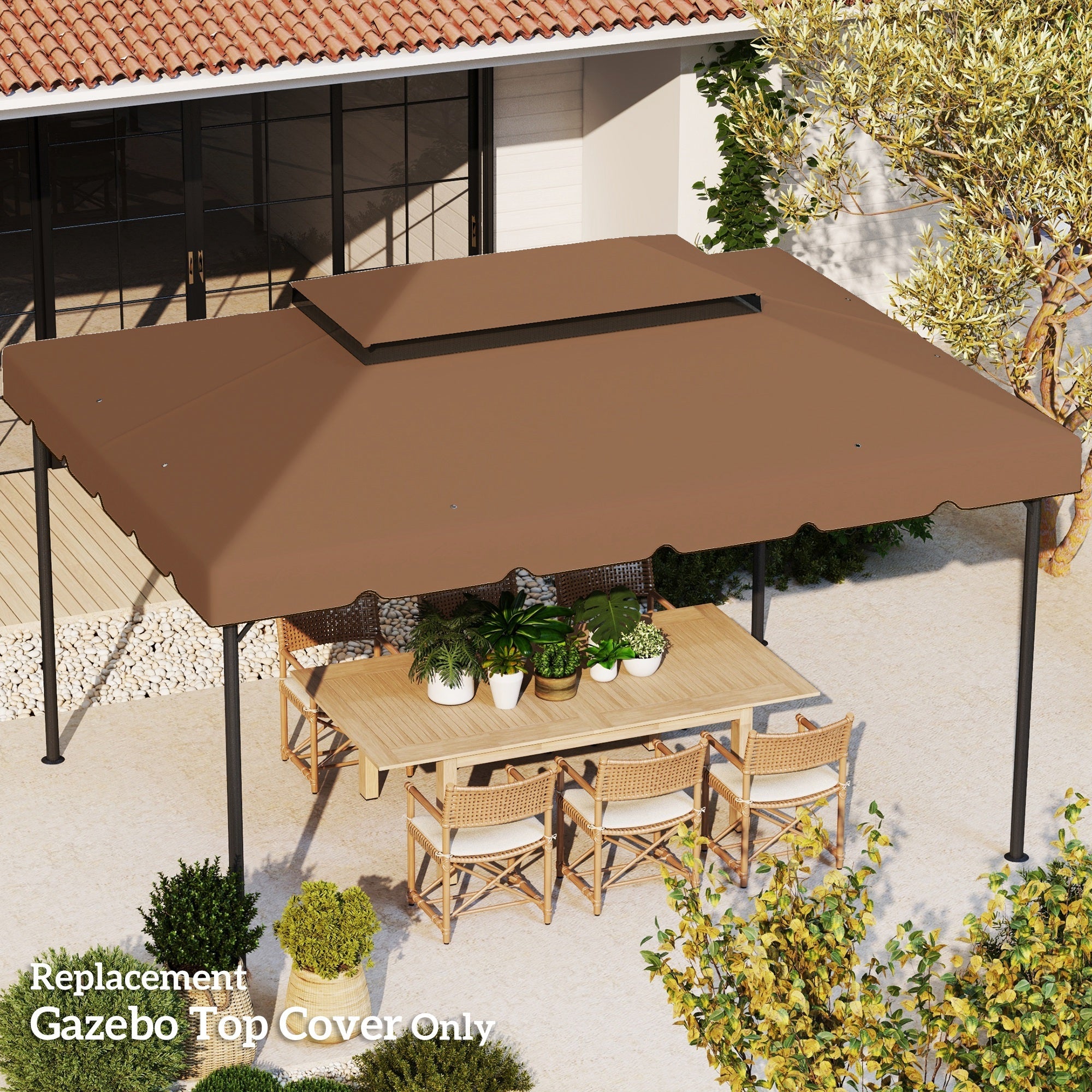 Outsunny 12.8' x 9.5' Gazebo Replacement Canopy, Gazebo Top Cover with Double Vented Roof for Garden Patio Outdoor (TOP ONLY), Coffee 