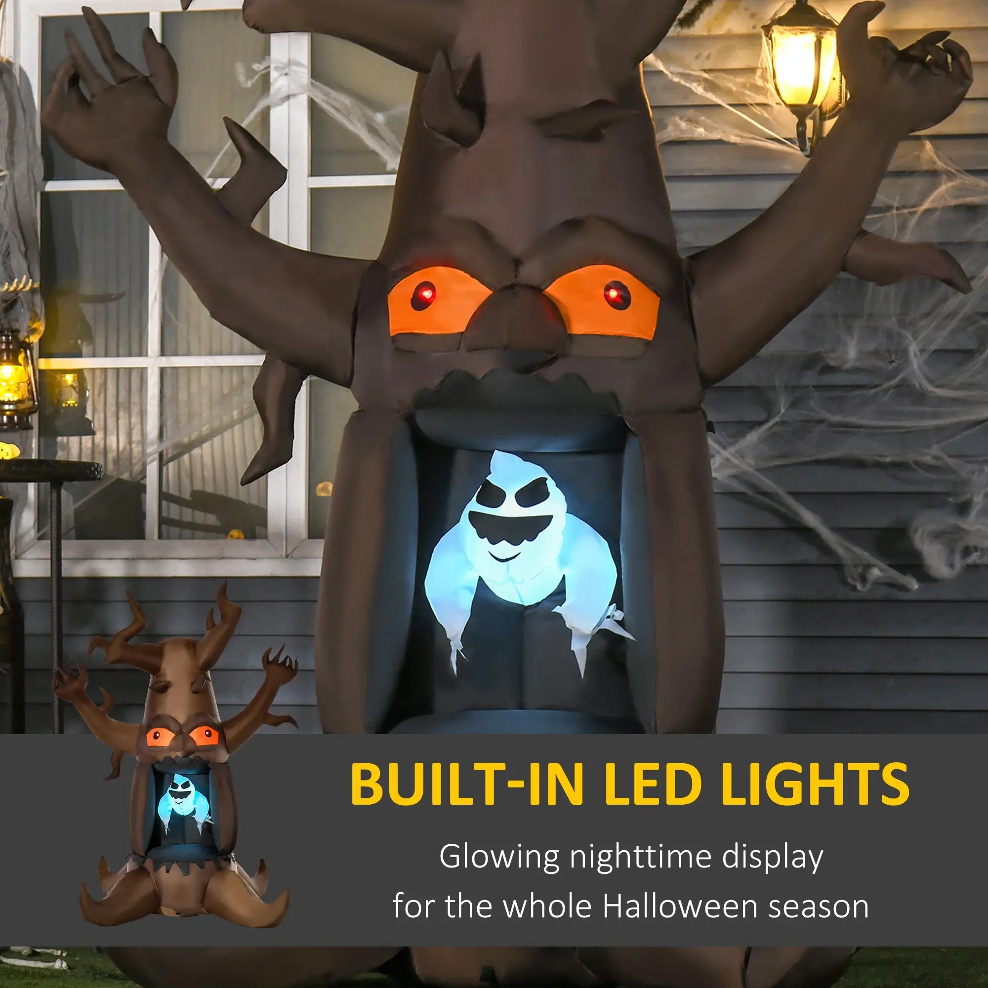 HOMCOM Inflatable Haunted Tree – LED Lighted Halloween Decoration with Owl, Ghost, and Pumpkins 
